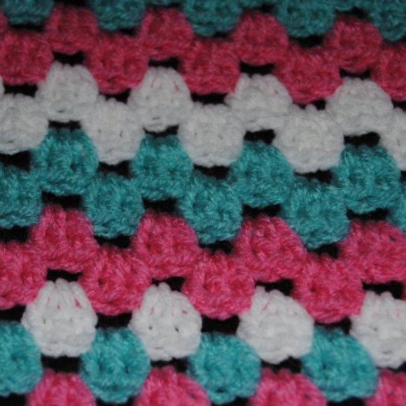 Crochet Pink, Blue, and White Baby Blanket/New - Picture 2 of 4